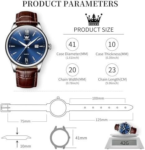 OLEVS Mens Leather Watches Blue Dial Men Watches with Date Brown Leather Watch Men Easy to Read Waterproof Mens Dress Casual Wrist Watch Reloj para Hombre Roman Numerals : XQIYI: Clothing, Shoes & Jewelry - Image 5