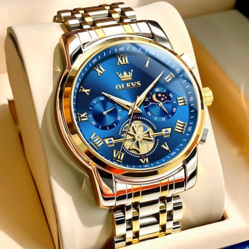 OLEVS Watch Men Original Watches for Mens Luxury Dress Business Fashion Waterproof Watch Water Resistant Roman Numbers Chronograph Stainless Steel Metal Adjustable Large Blue Faces Casual Analog Watches : XIN LINGYU: Clothing, Shoes & Jewelry - Image 7