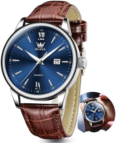 OLEVS Mens Leather Watches Blue Dial Men Watches with Date Brown Leather Watch Men Easy to Read Waterproof Mens Dress Casual Wrist Watch Reloj para Hombre Roman Numerals : XQIYI: Clothing, Shoes & Jewelry