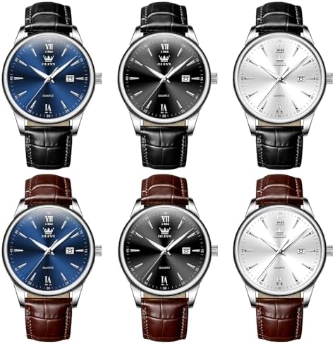OLEVS Mens Leather Watches Blue Dial Men Watches with Date Brown Leather Watch Men Easy to Read Waterproof Mens Dress Casual Wrist Watch Reloj para Hombre Roman Numerals : XQIYI: Clothing, Shoes & Jewelry - Image 9