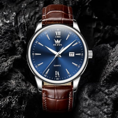 OLEVS Mens Leather Watches Blue Dial Men Watches with Date Brown Leather Watch Men Easy to Read Waterproof Mens Dress Casual Wrist Watch Reloj para Hombre Roman Numerals : XQIYI: Clothing, Shoes & Jewelry - Image 7