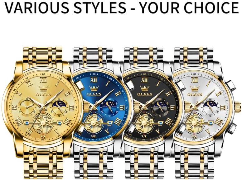 OLEVS Watch Men Original Watches for Mens Luxury Dress Business Fashion Waterproof Watch Water Resistant Roman Numbers Chronograph Stainless Steel Metal Adjustable Large Blue Faces Casual Analog Watches : XIN LINGYU: Clothing, Shoes & Jewelry - Image 9